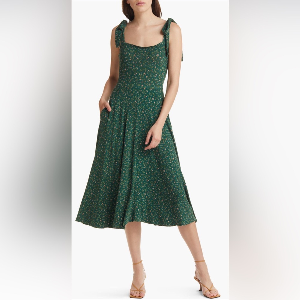 NWOT Reformation Green Floral Midi Dress